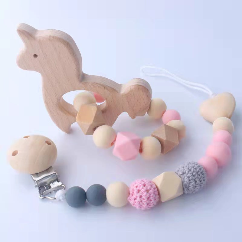 Handmade Wooden Pacifier Clip holder & Teething Wooden Ring