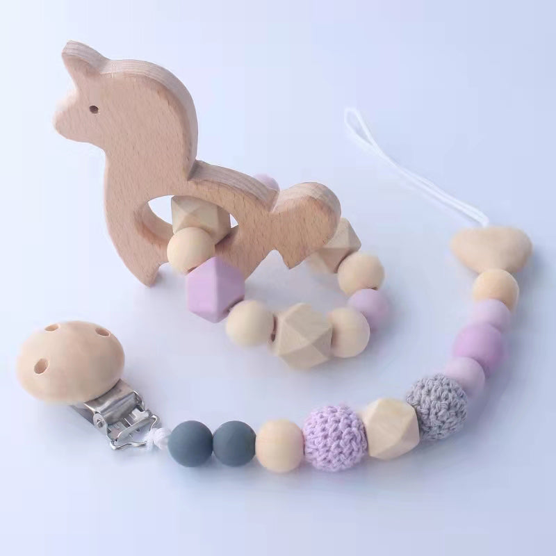 Handmade Wooden Pacifier Clip holder & Teething Wooden Ring